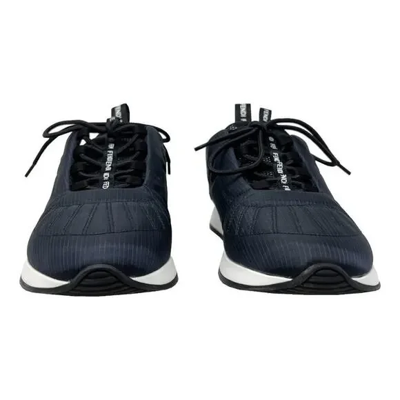 Fendi Trainers Navy Blue Quilted Nylon FFreedom‎ Logo White Sole Sneakers- 37.5